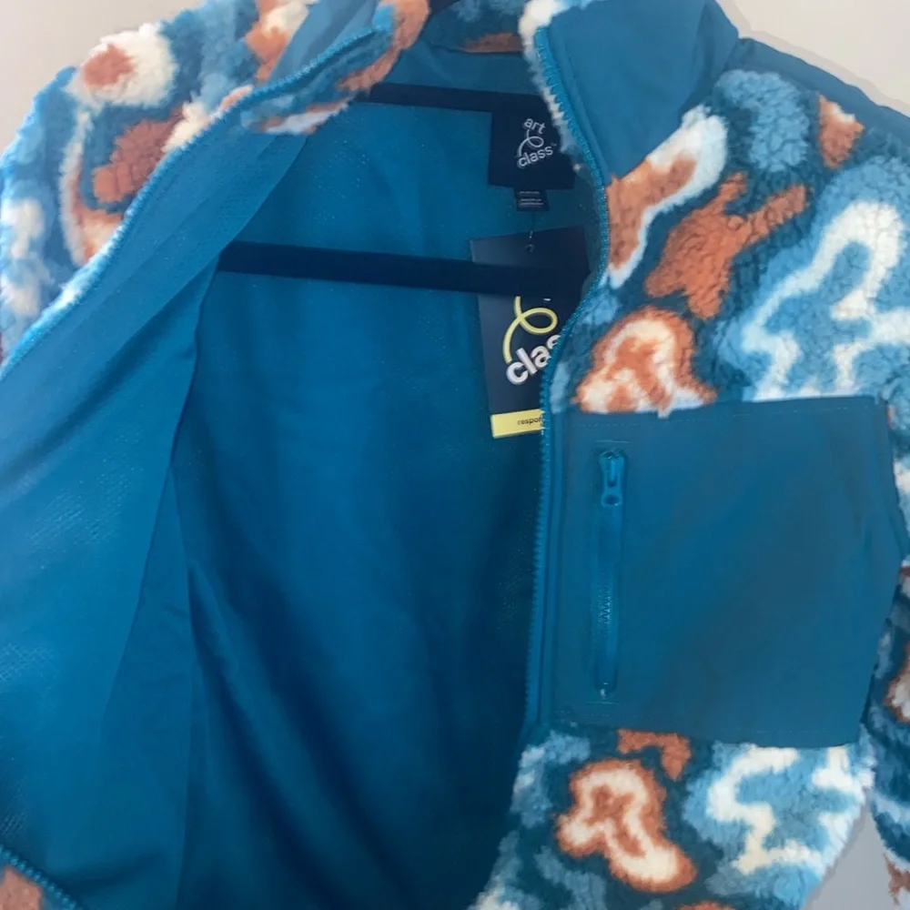 Art Class Orange and Steel Blue Sherpa Jacket with Pockets, NWT